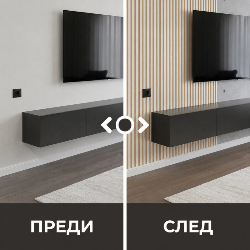 Акустичен панел от MDF 60x275см Голд-Бял + ПОДАРЪК: Лепило