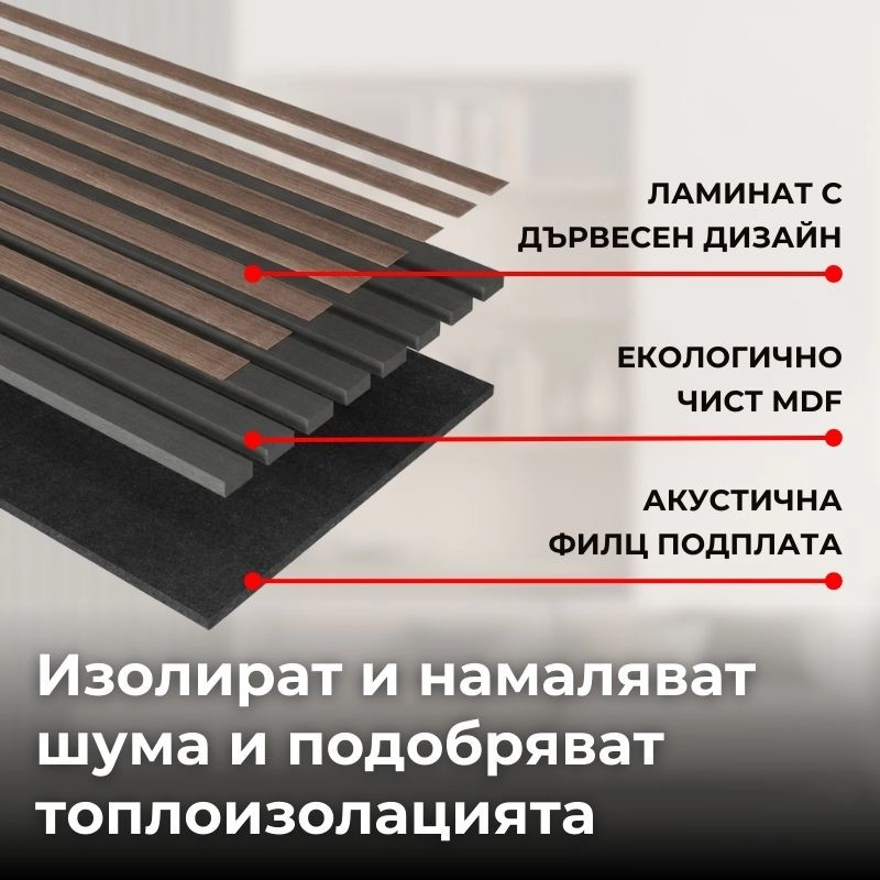 Акустичен панел от MDF 60x275см Тъмен Орех