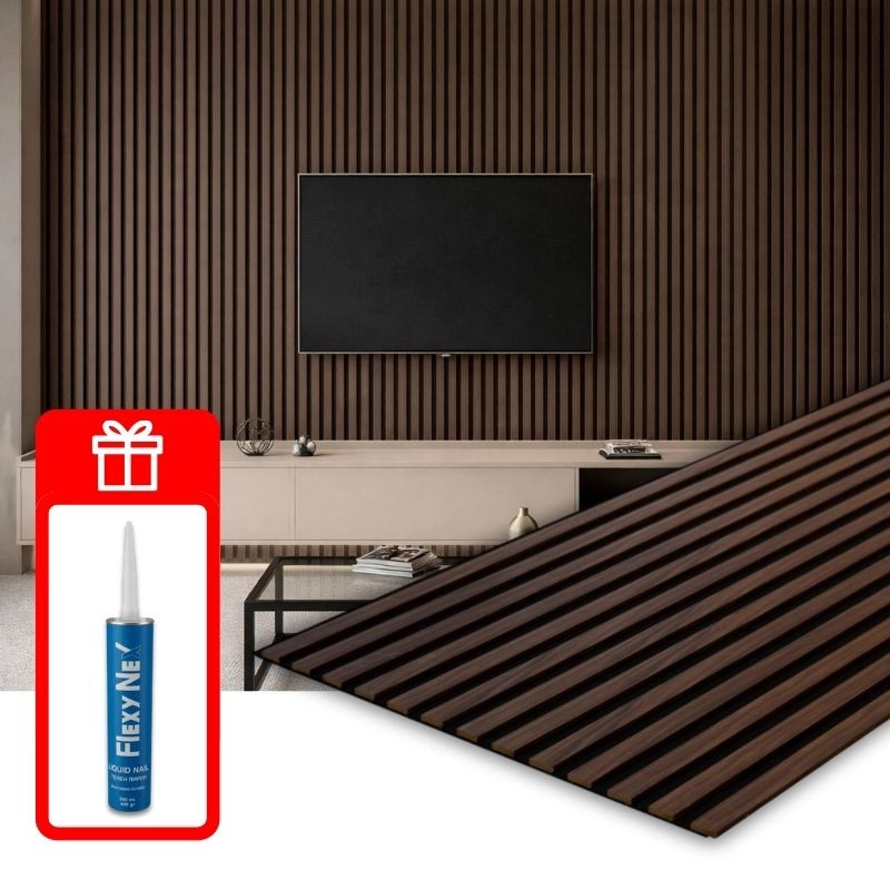 Акустичен панел от MDF 60x275см Тъмен Орех + ПОДАРЪК: Монтажно лепило
