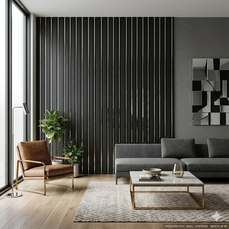 Декоративен линеен панел от PVC Дубай черно